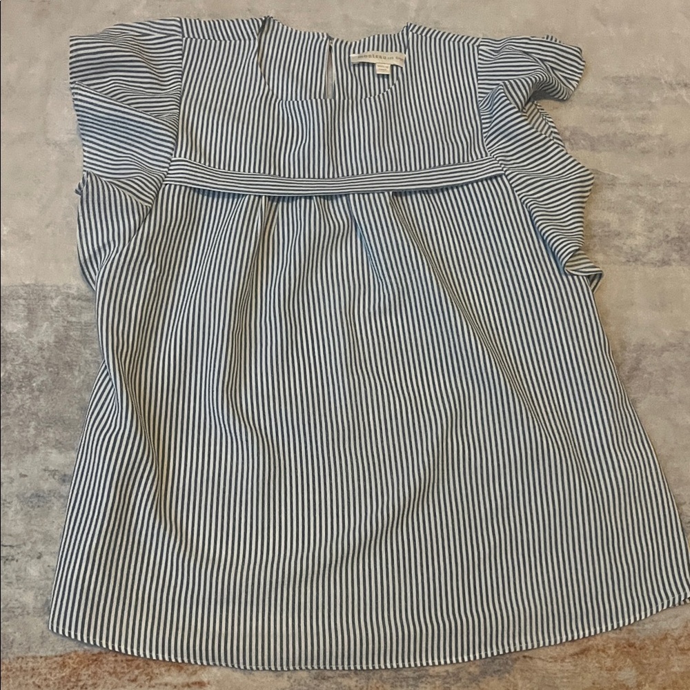 (038)Monteau Blue and White Striped Blouse